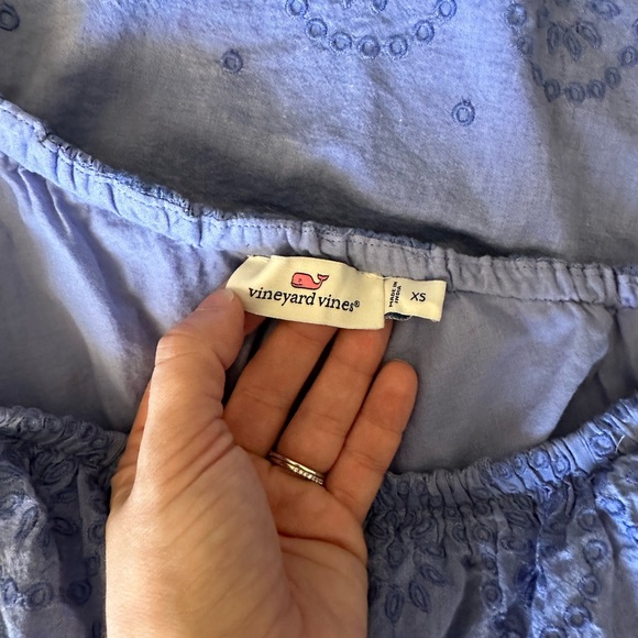 Vineyard Vines Ruffle One Shoulder Blue Eyelet Dress - Picture 6 of 6